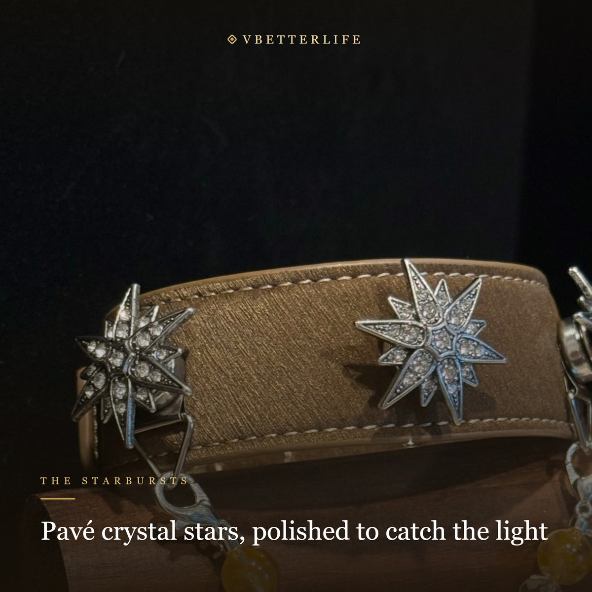 Stella Polaris Starburst Crystal Dog Collar - Golden Rutilated Mix
