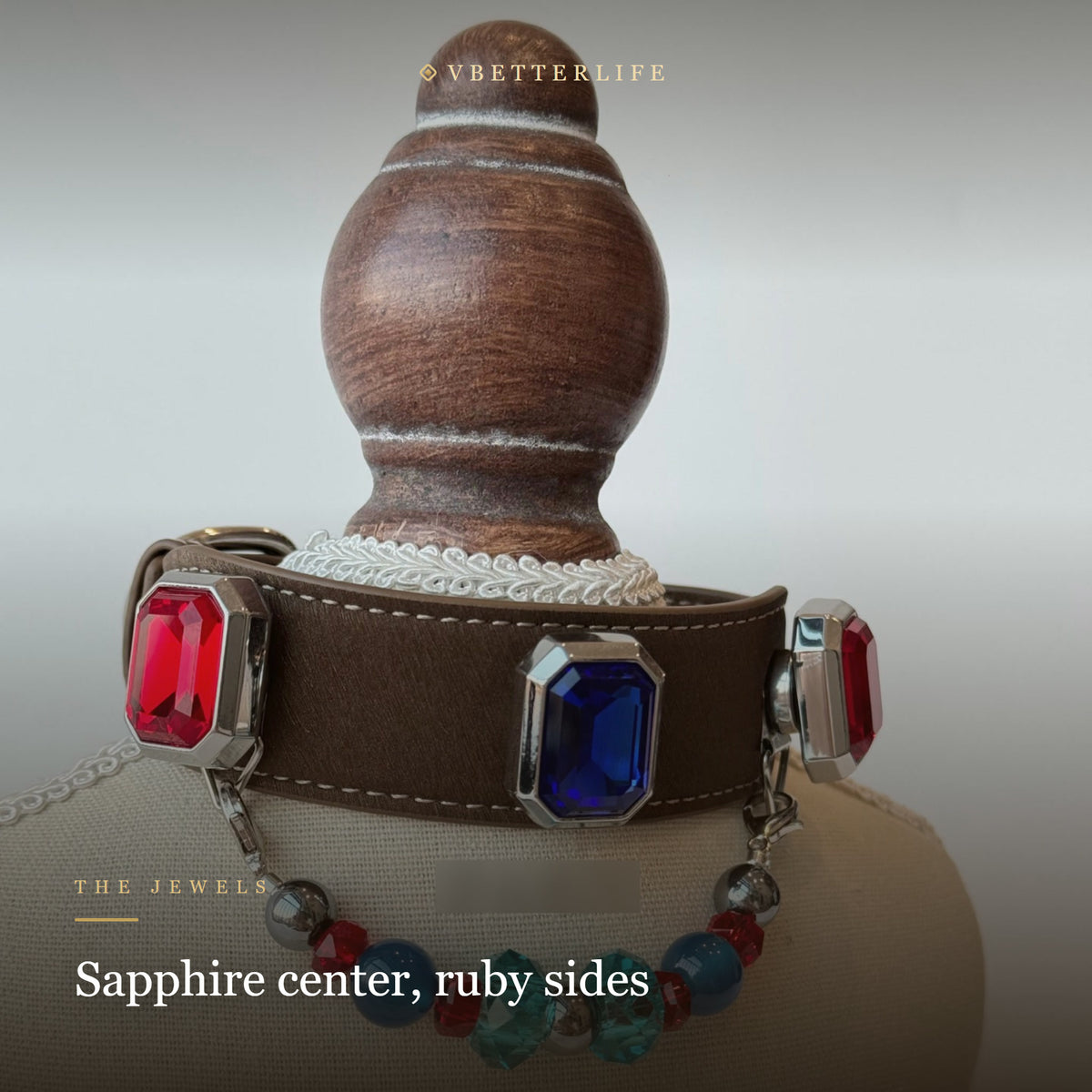 Grand Duchess Emerald-Cut Crystal Dog Collar - Sapphire Ruby Brown