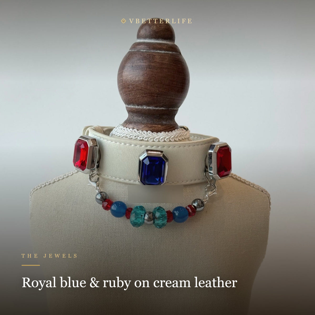 Grand Duchess Emerald-Cut Crystal Dog Collar - Sapphire Ruby Cream