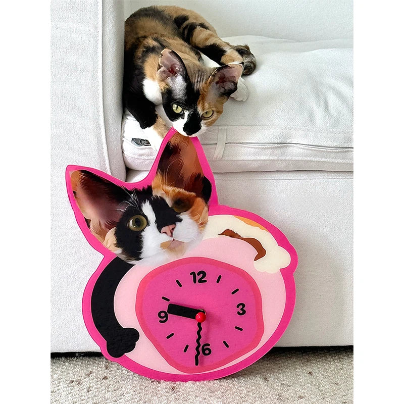 Custom Cat Portrait Wall Clock | Personalized Pet Photo Clock | Hilarious Home Decor for Cat Lovers | Unique Birthday & Housewarming Gift
