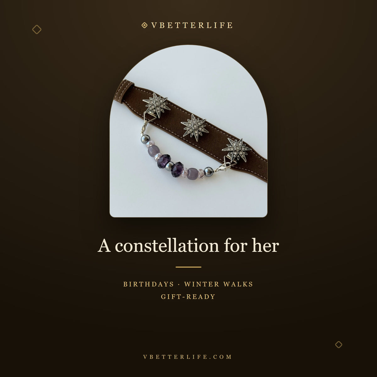 Stella Polaris Starburst Crystal Dog Collar - Amethyst Mix