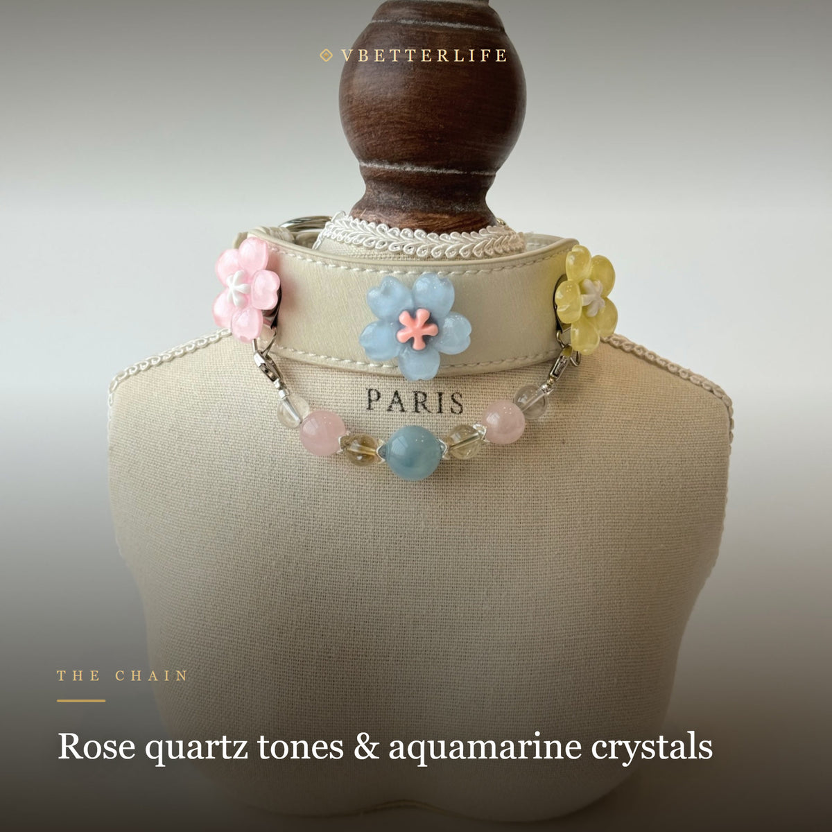 Sakura Dream Rose Quartz Pastel Flower Dog Collar