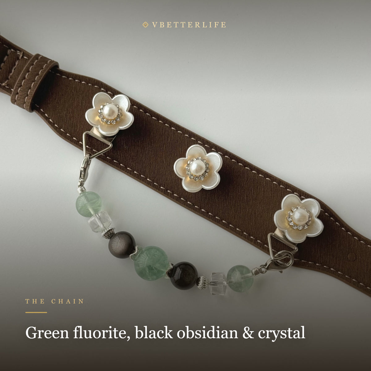 Jade Camellia Fluorite & Obsidian Flower Dog Collar