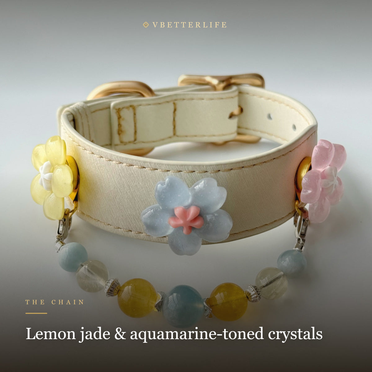 Limoncello Pastel Flower & Lemon Jade Dog Collar