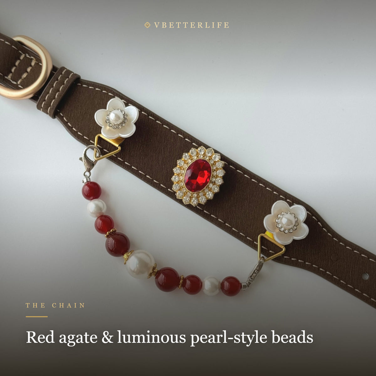 Royal Ruby Pearl Halo Crystal Dog Collar