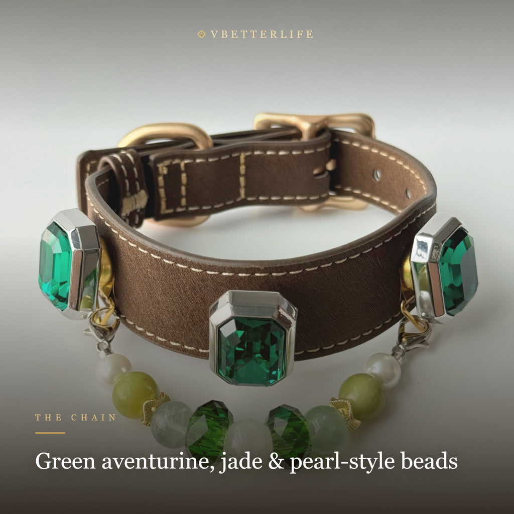 Emerald Garden Green Aventurine Crystal Dog Collar