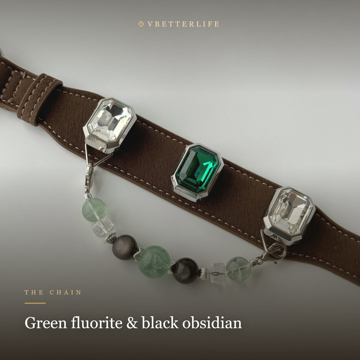 Emerald Onyx Fluorite & Black Obsidian Crystal Dog Collar