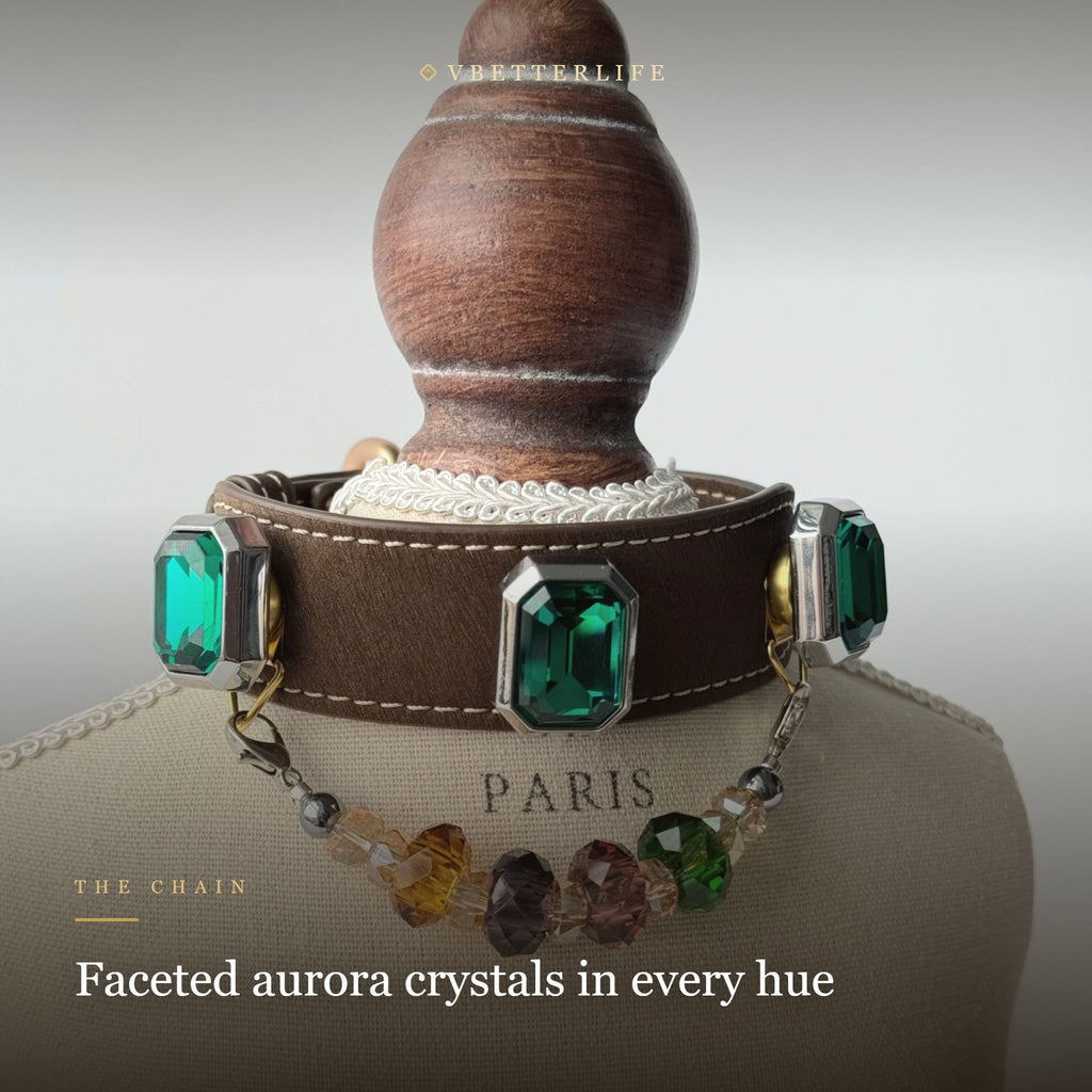Emerald Aurora Multicolor Faceted Crystal Dog Collar