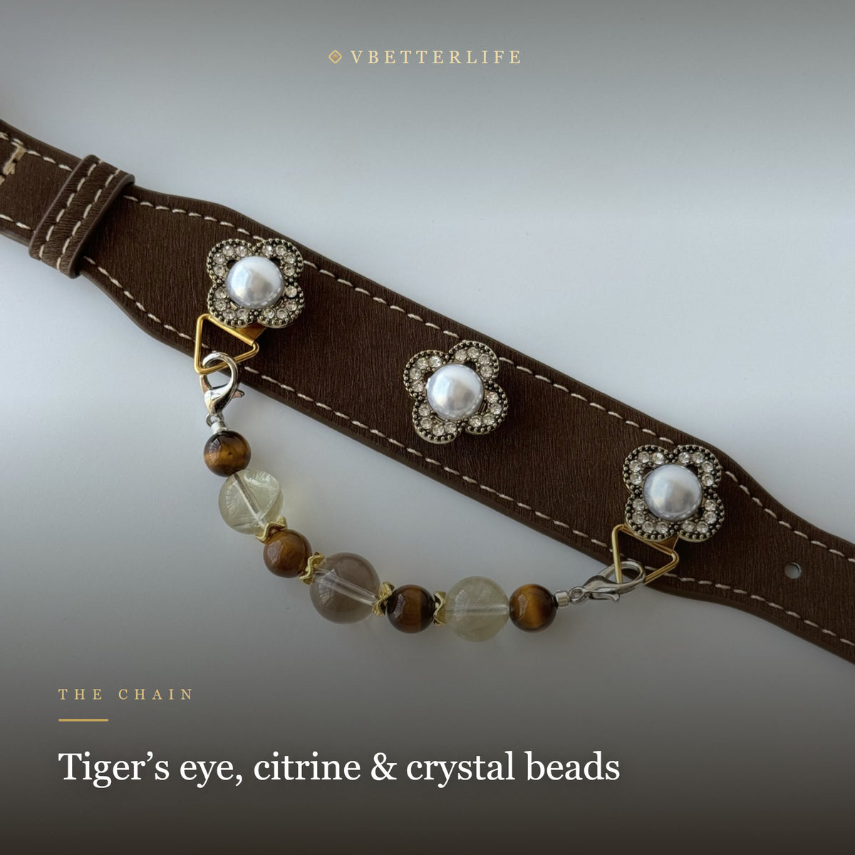 Vintage Clover Pearl & Tiger's Eye Crystal Dog Collar