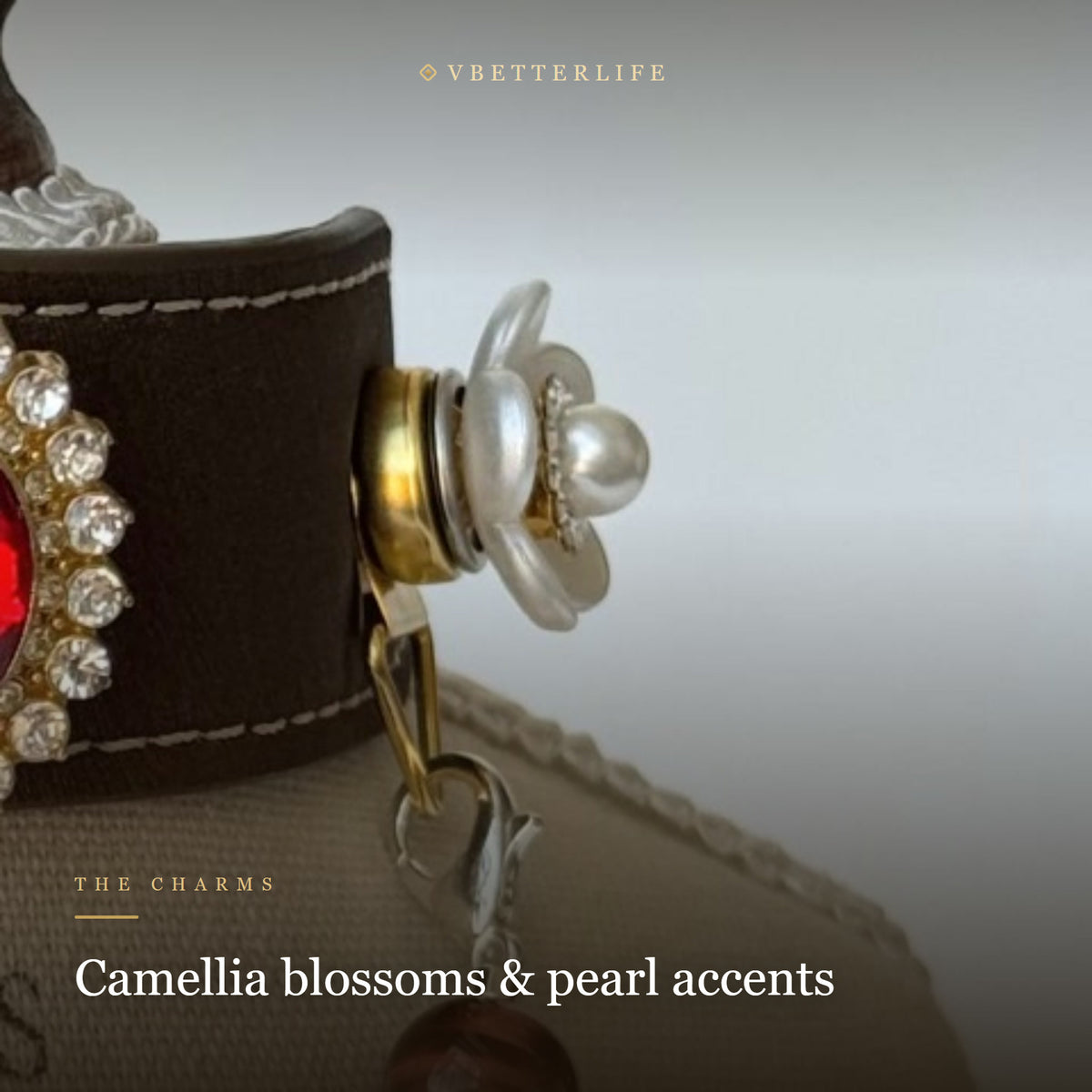 Crimson Camellia Crystal Dog Collar