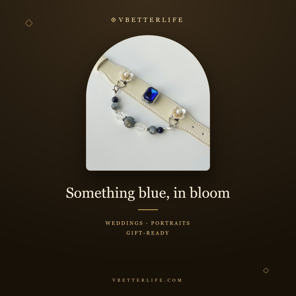Camellia Pearl Flower Gemstone Dog Collar - Sapphire Mix