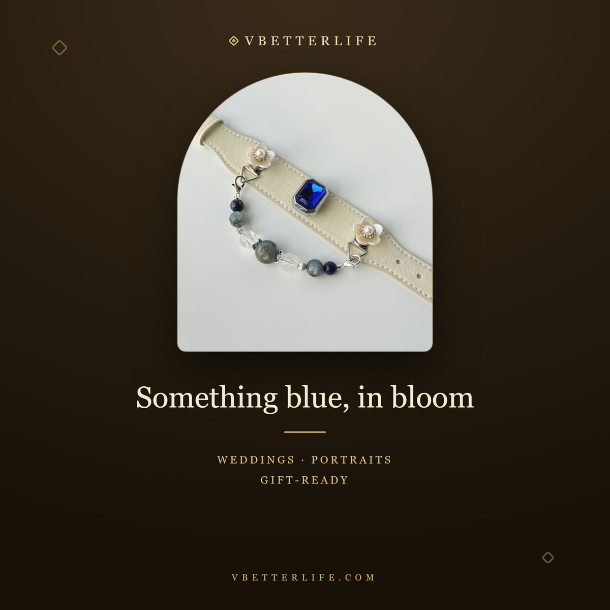 Camellia Pearl Flower Gemstone Dog Collar - Sapphire Mix