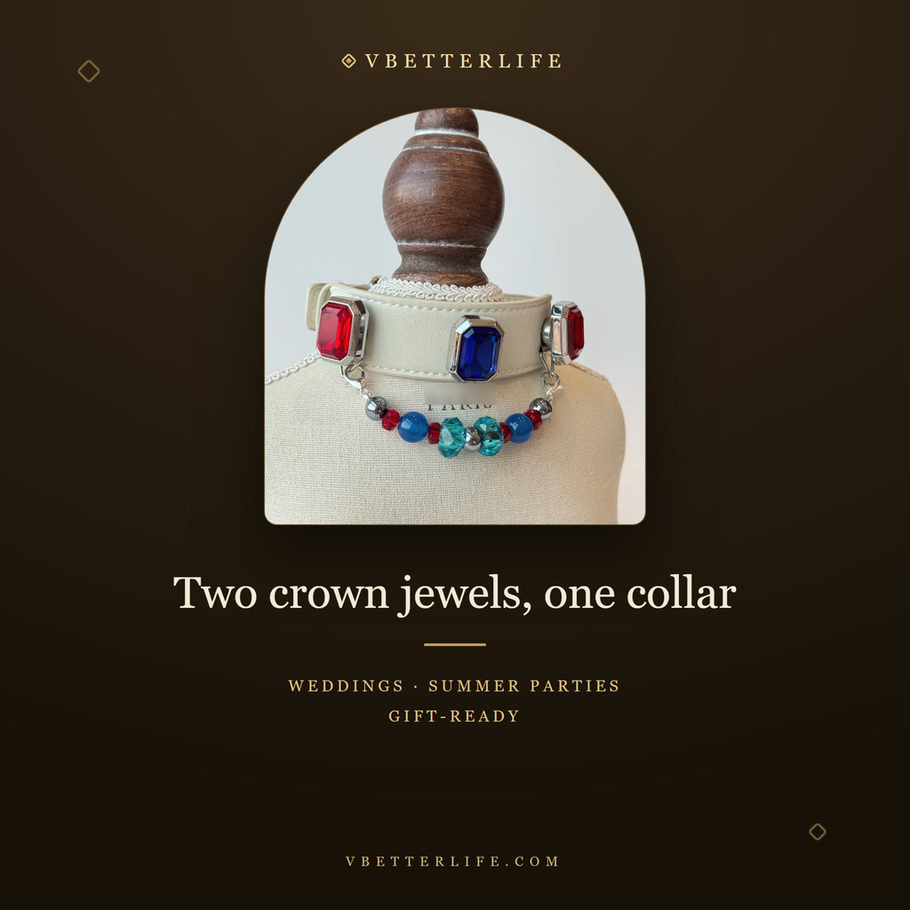 Grand Duchess Emerald-Cut Crystal Dog Collar - Sapphire Ruby Cream