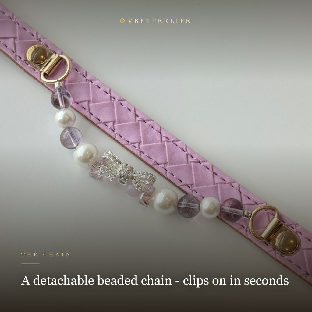 Amethyst Pearl Bow Dog Collar for Small Dogs, Lilac Quilted Leather