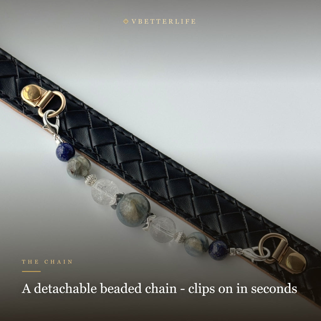 Lapis & Blue Kyanite Beaded Dog Collar for Small Dogs, Black Quilted Leather