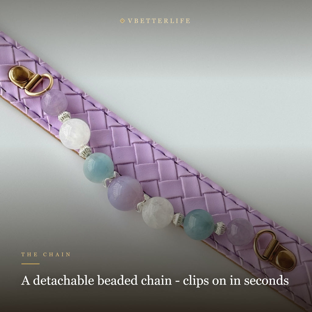 Aquamarine & Amethyst Beaded Dog Collar for Small Dogs, Purple Leather