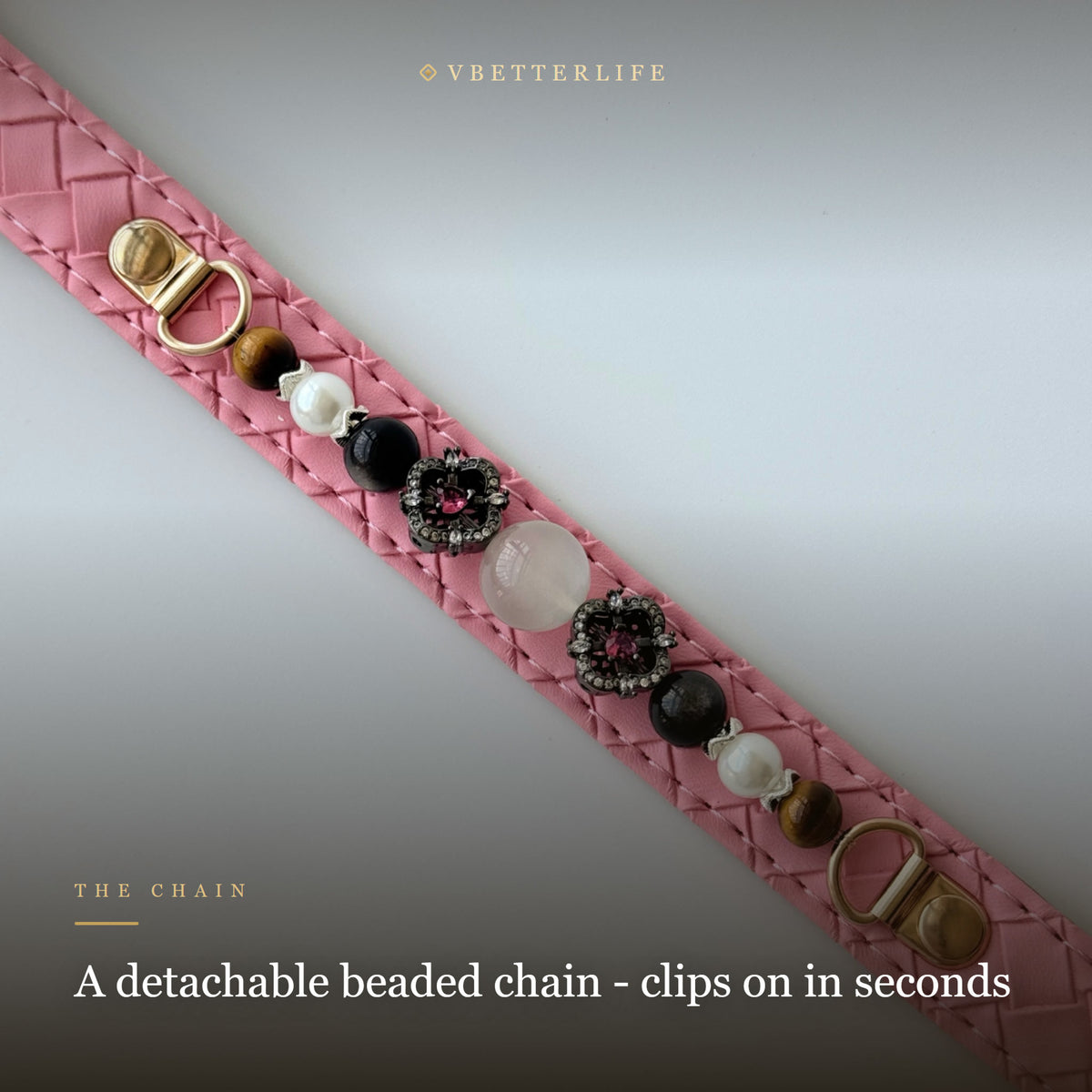 Black Flower Charm Beaded Dog Collar for Small Dogs, Pink Quilted Leather