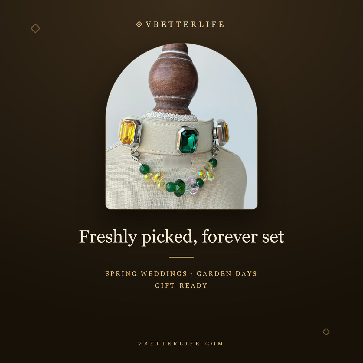 Grand Duchess Emerald-Cut Crystal Dog Collar - Emerald & Citrine