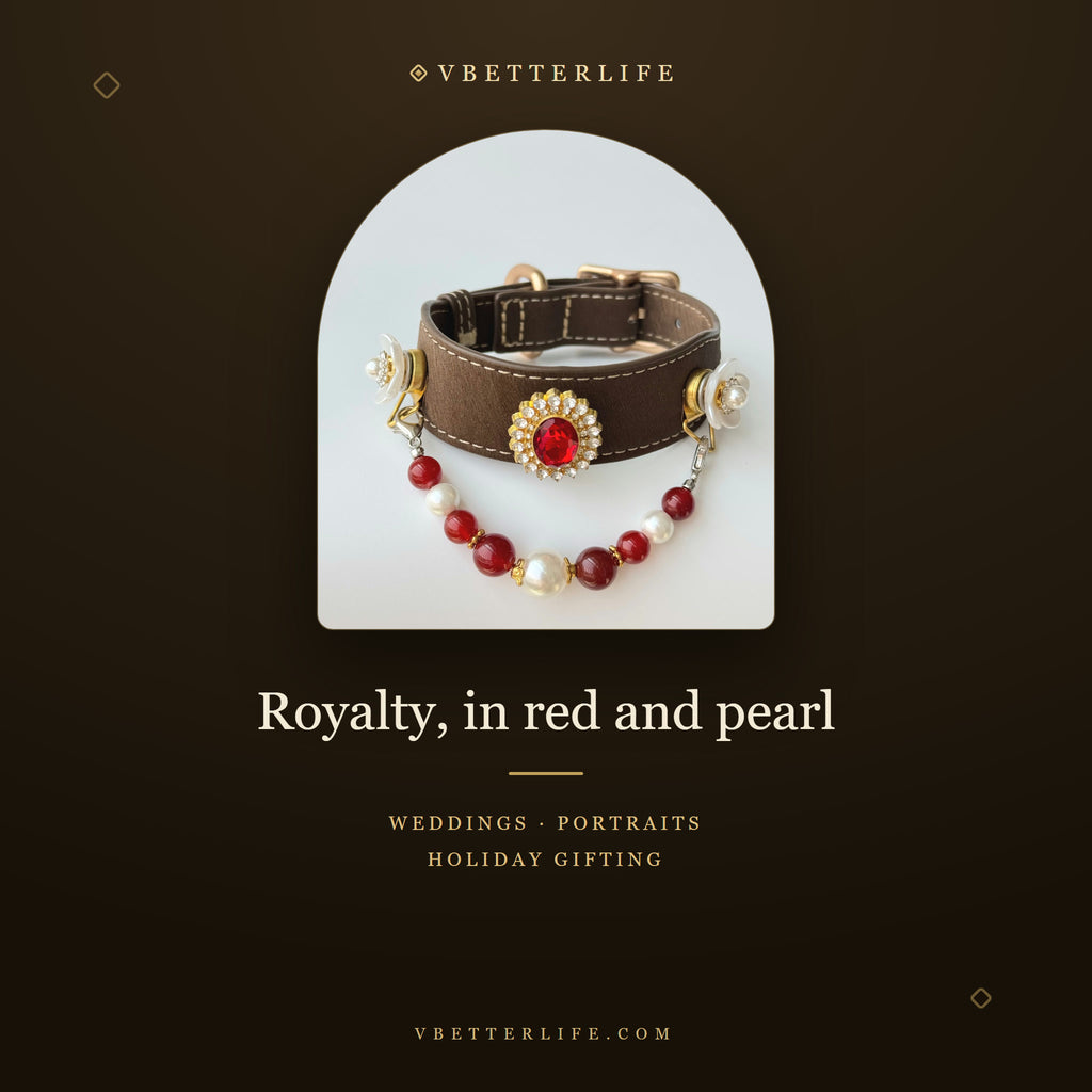 Royal Ruby Pearl Halo Crystal Dog Collar