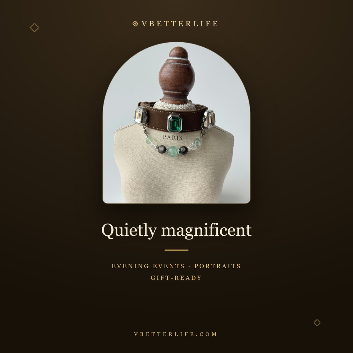 Emerald Onyx Fluorite & Black Obsidian Crystal Dog Collar