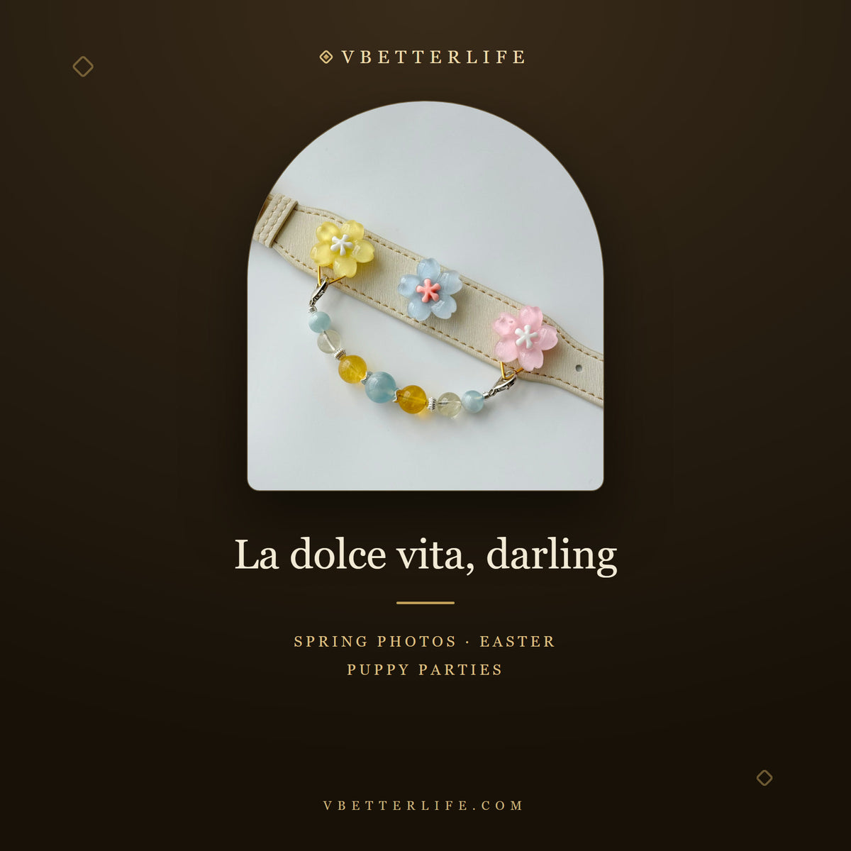 Limoncello Pastel Flower & Lemon Jade Dog Collar