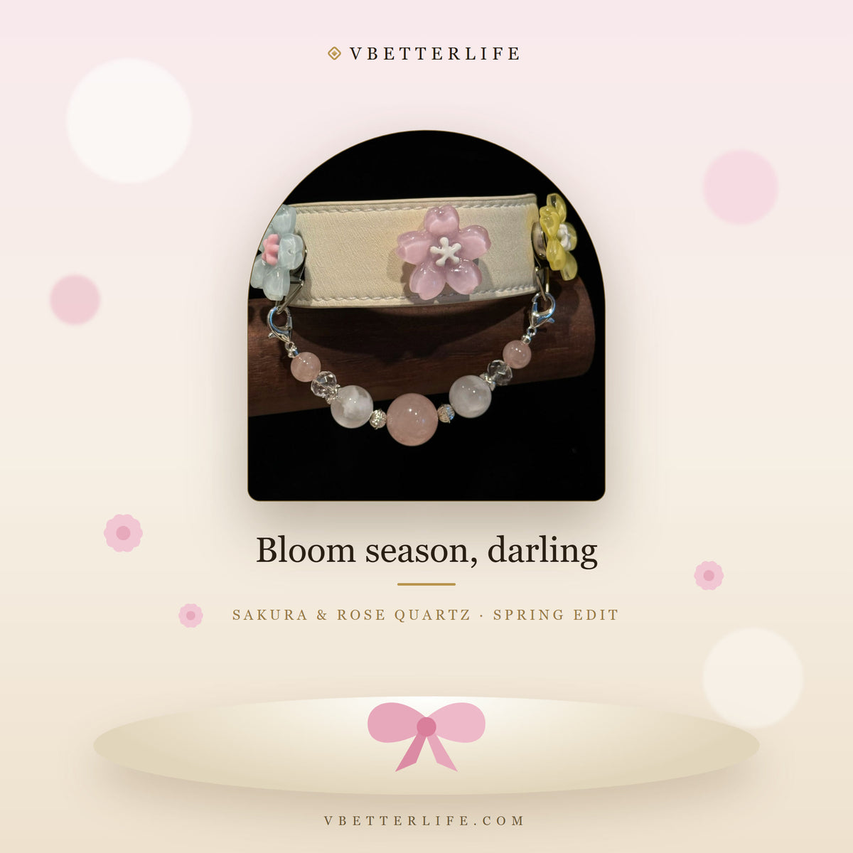 Pastel Bloom Rose Quartz Flower Dog Collar