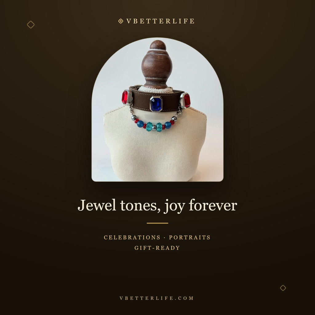 Grand Duchess Emerald-Cut Crystal Dog Collar - Sapphire Ruby Brown