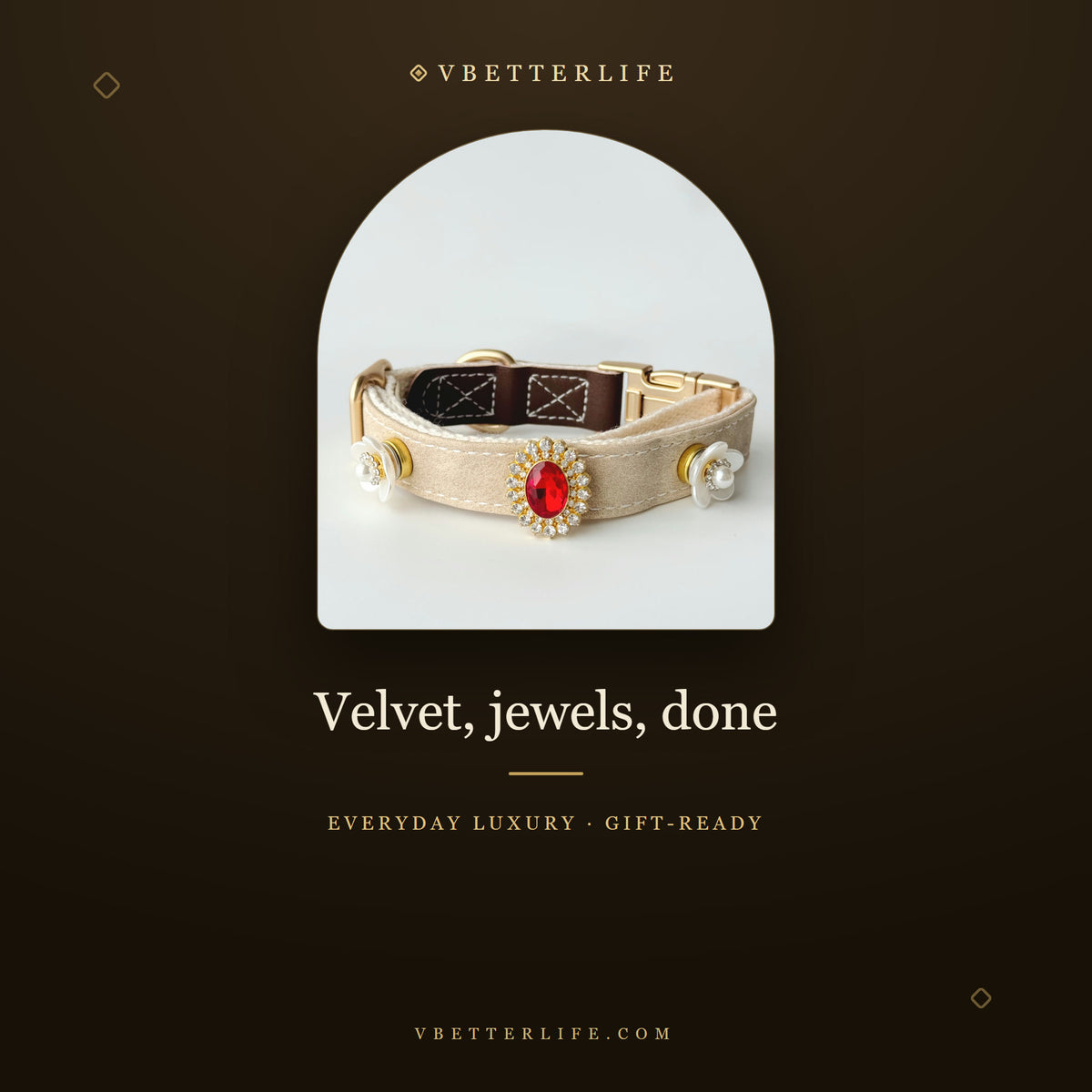 Velvet Royale Ruby Gold Quick-Release Dog Collar