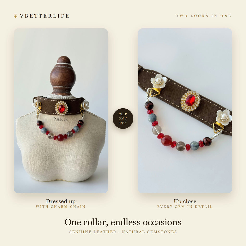 Crimson Camellia Crystal Dog Collar