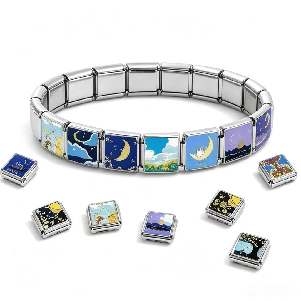 Custom Ocean & Moon Italian Charm Bracelet | Y2K Stainless Steel Charms