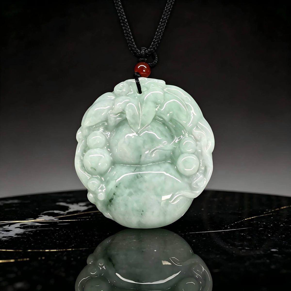 Certified Grade A Jadeite Gourd Round Pendant 50mm Natural Green Jade Necklace Amulet