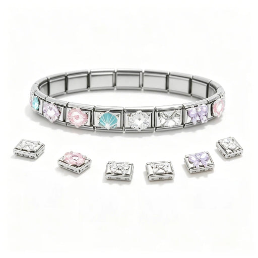 Custom Ocean Italian Charm Bracelet | Luxury Rhinestone Link Jewelry
