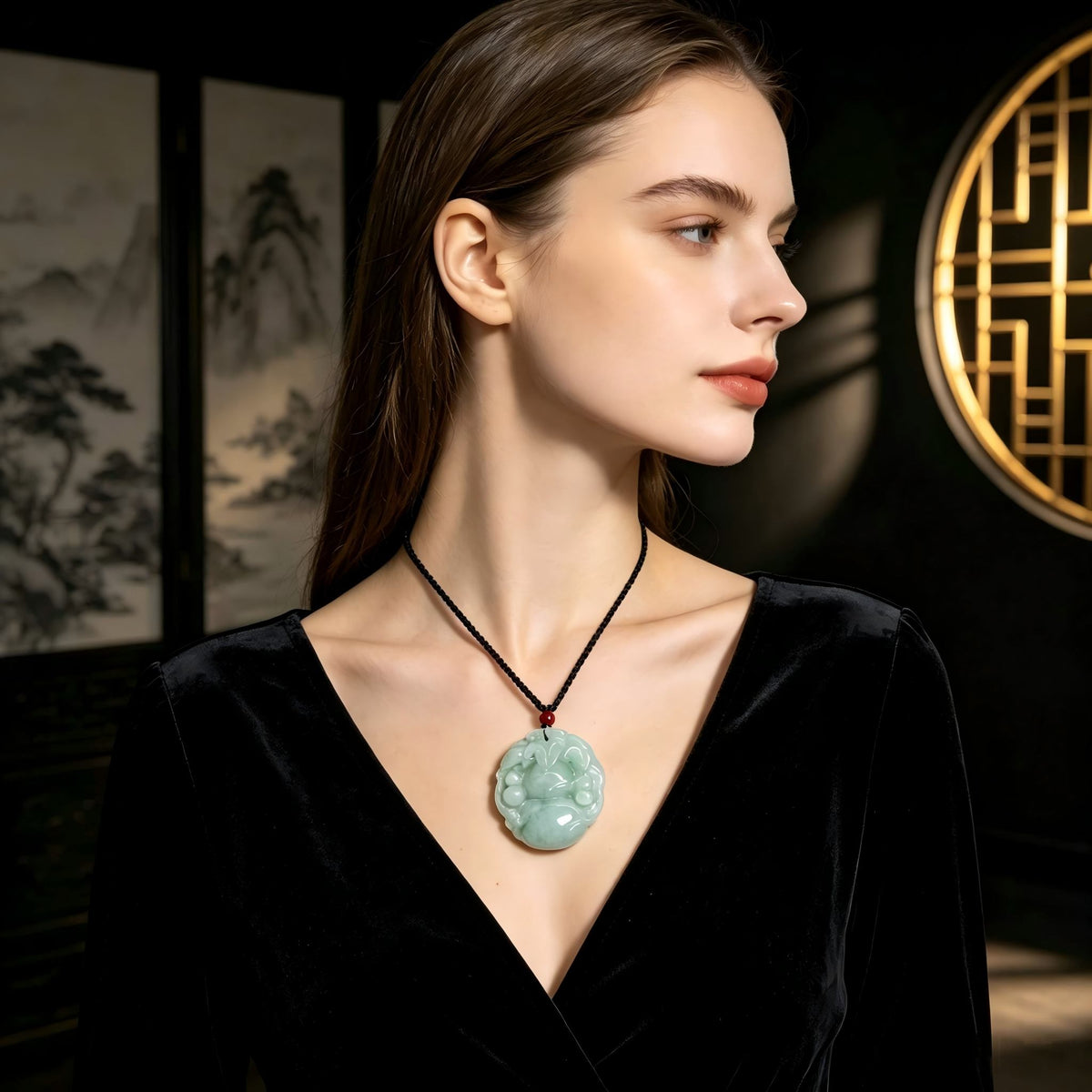 Certified Grade A Jadeite Gourd Round Pendant 50mm Natural Green Jade Necklace Amulet