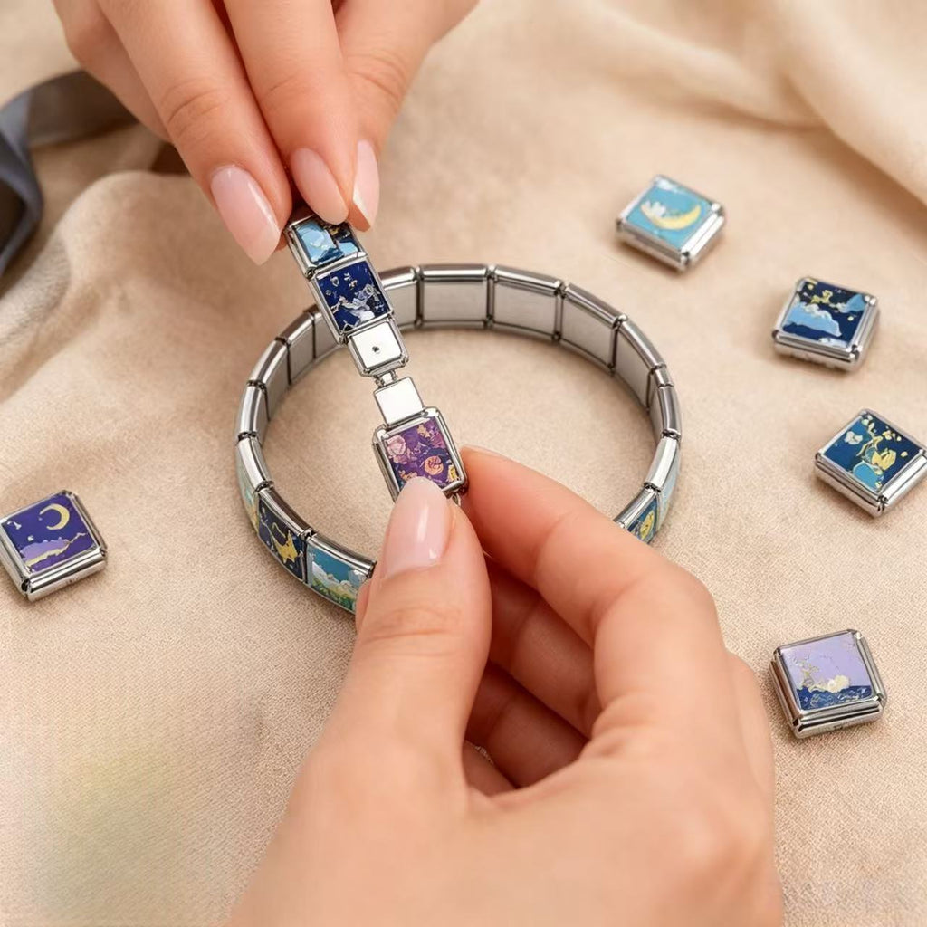 Custom Ocean & Moon Italian Charm Bracelet | Y2K Stainless Steel Charms