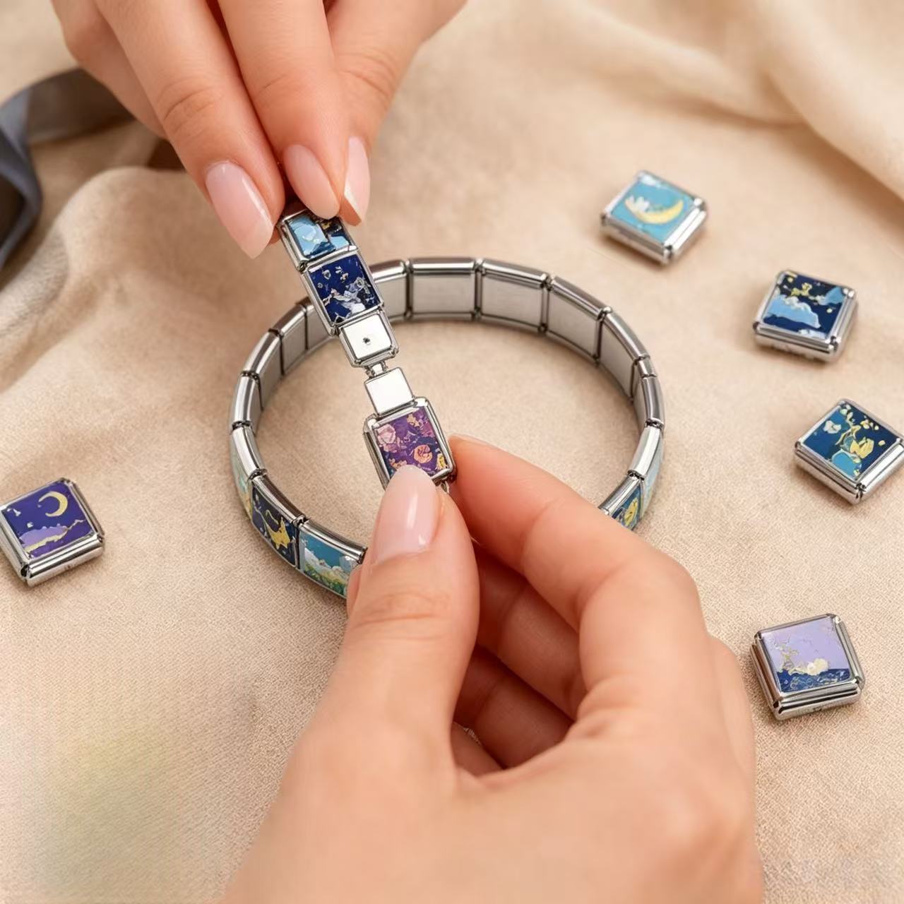 Custom Ocean & Moon Italian Charm Bracelet | Y2K Stainless Steel Charms