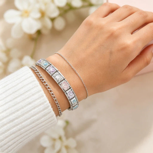 Custom Ocean Italian Charm Bracelet | Luxury Rhinestone Link Jewelry
