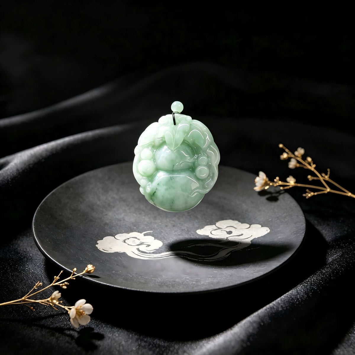 Certified Grade A Jadeite Gourd Round Pendant 50mm Natural Green Jade Necklace Amulet