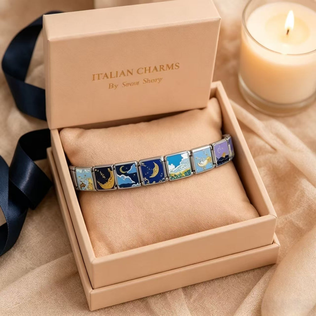 Custom Ocean & Moon Italian Charm Bracelet | Y2K Stainless Steel Charms