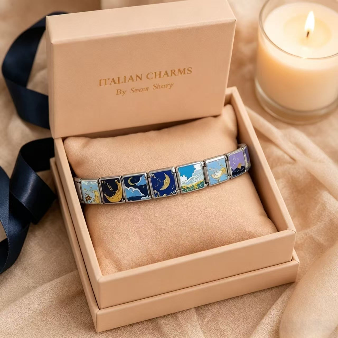 Custom Ocean & Moon Italian Charm Bracelet | Y2K Stainless Steel Charms