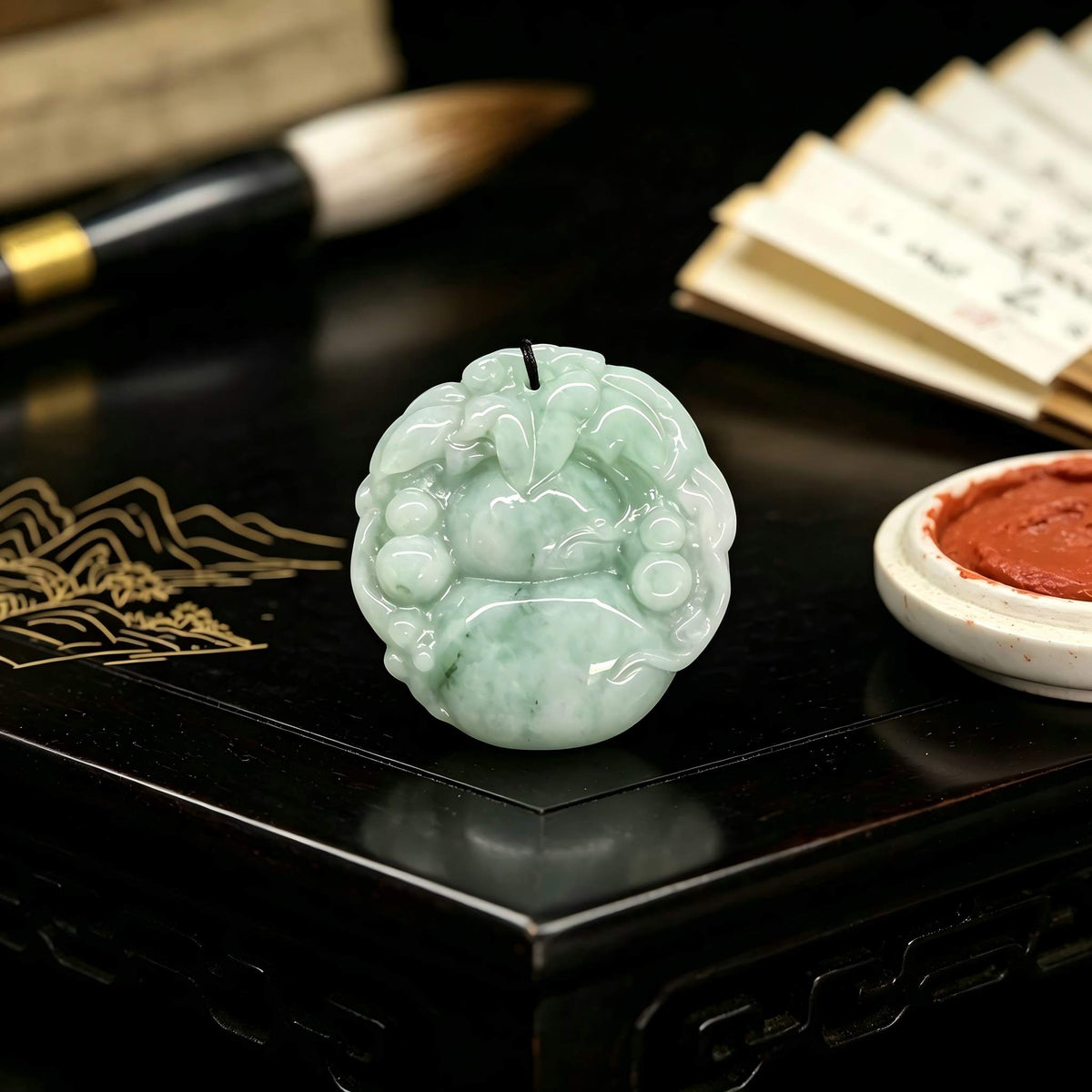 Certified Grade A Jadeite Gourd Round Pendant 50mm Natural Green Jade Necklace Amulet