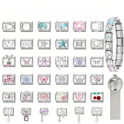 Custom Ocean Italian Charm Bracelet | Luxury Rhinestone Link Jewelry