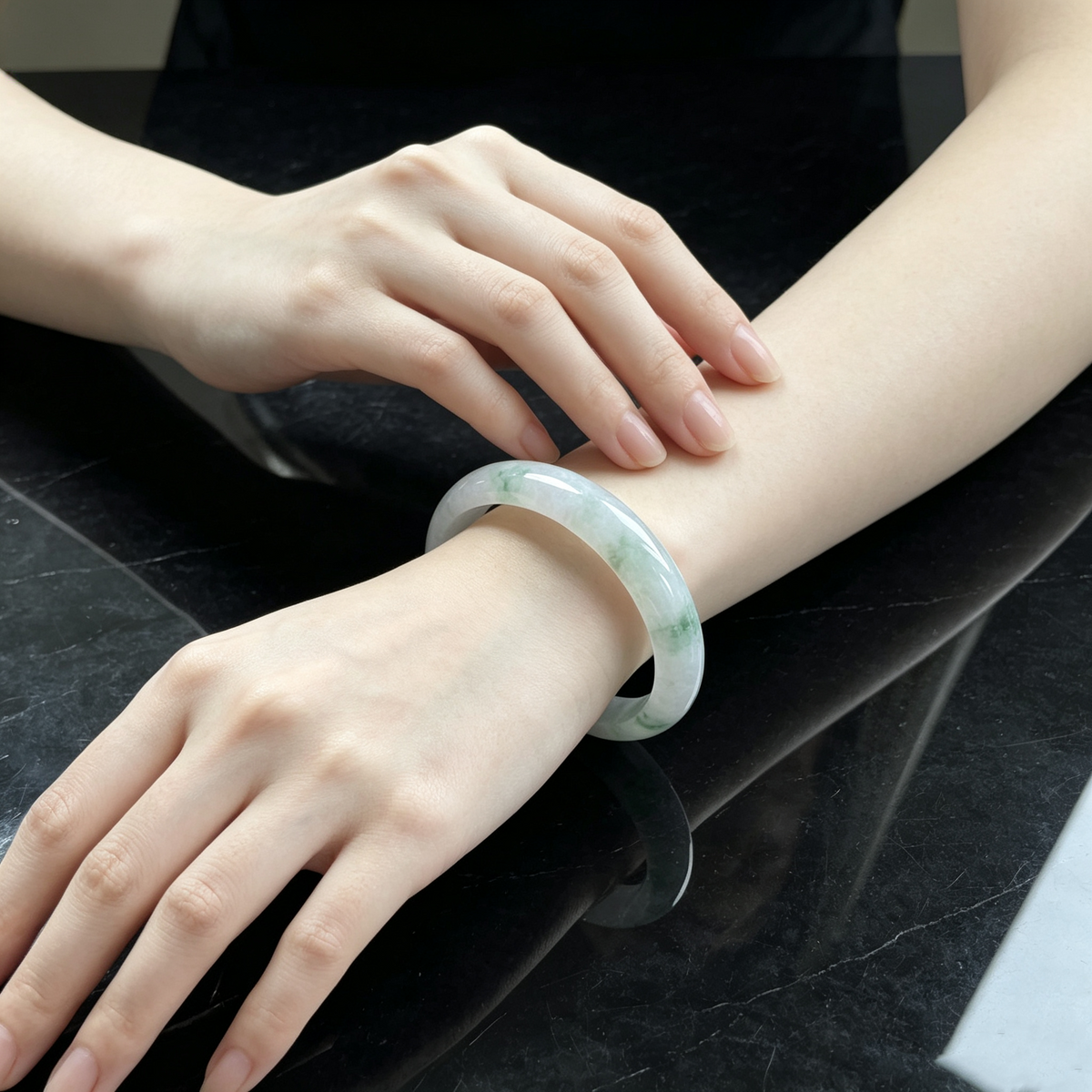 Floating Flower Jadeite Bangle 52.8mm | Icy Moss Type A