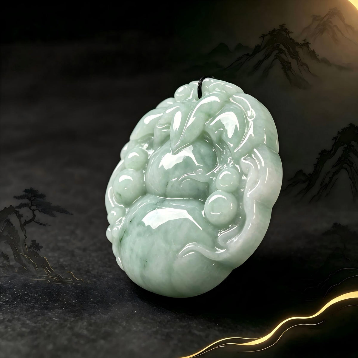 Certified Grade A Jadeite Gourd Round Pendant 50mm Natural Green Jade Necklace Amulet