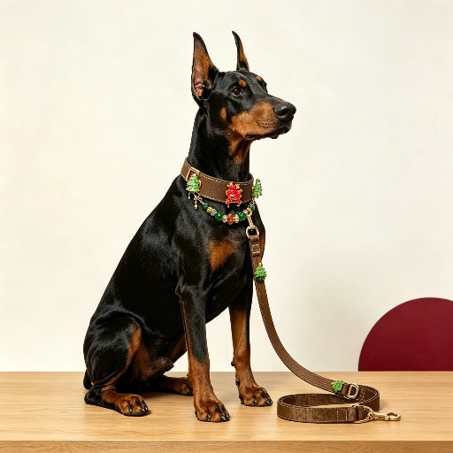 Red Green Plaid Christmas Dog Collar and Leash Set for Small Dogs, Gold Bell Charm