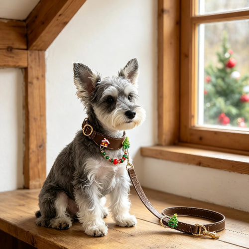 Bordeaux Wine Red Velvet Christmas Dog Collar and Leash Set for Small Dogs, Gold Bell Charm